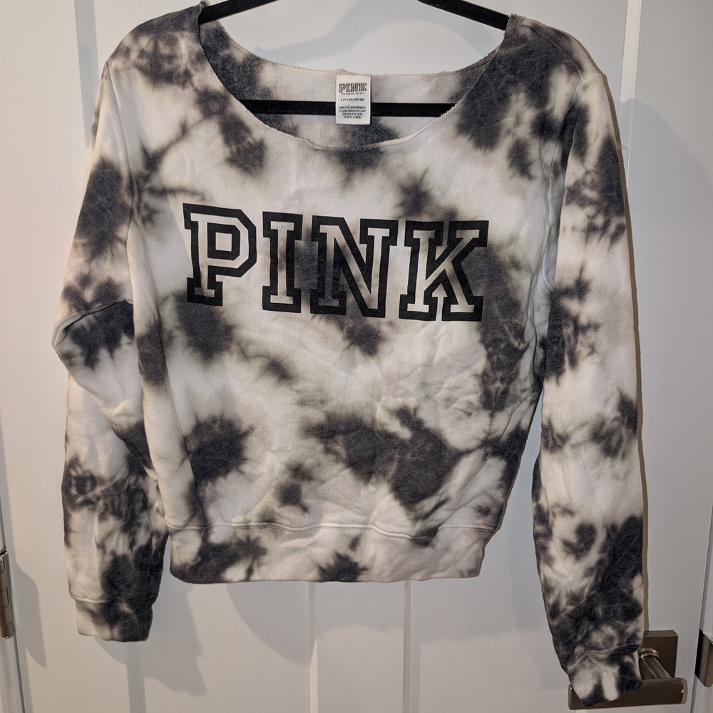 PINK Victoria's Secret Open Neck Grey Cew Sweatshirt Size Small